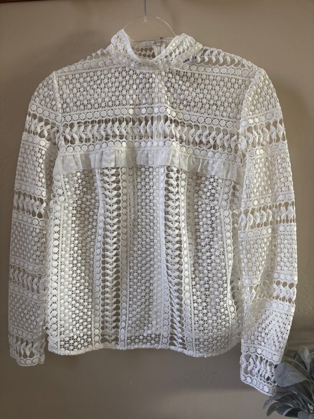 Self-Portrait White Crochet Lace High-Neck Blouse